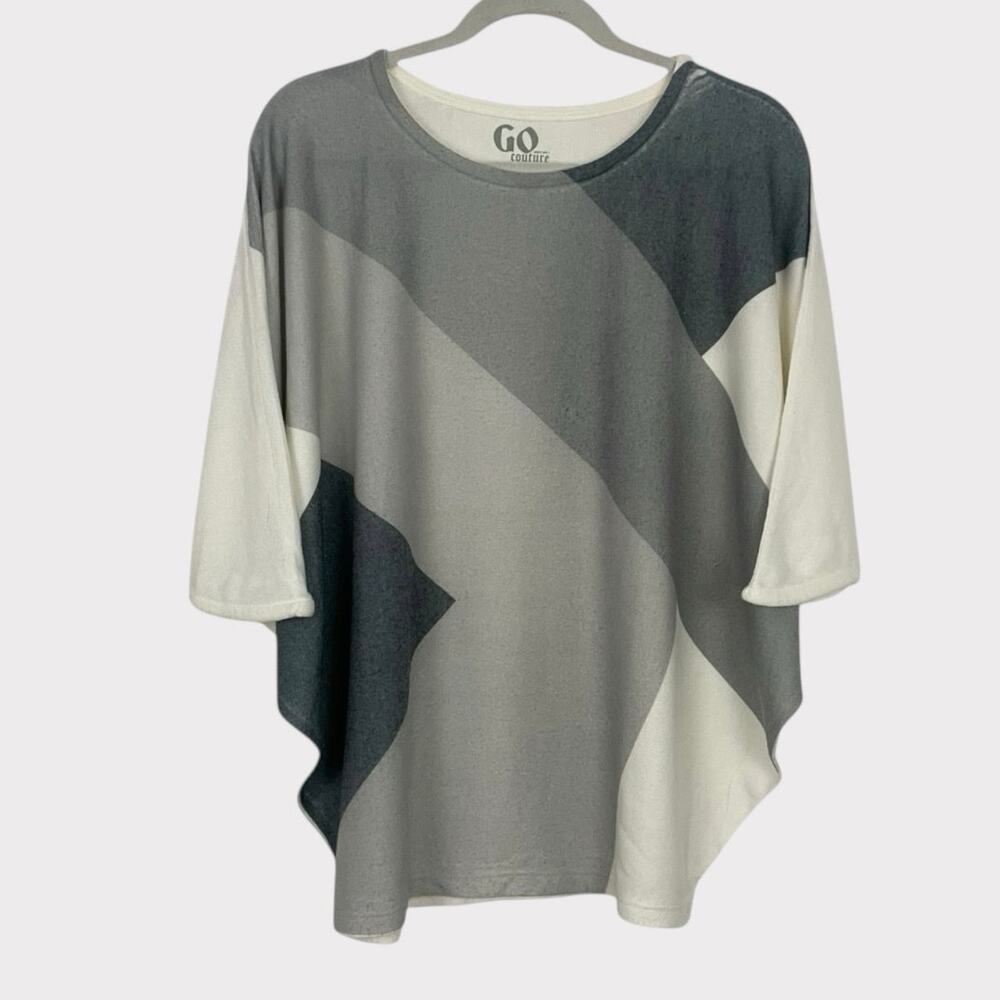 GO Couture Vintage Edition Grey & White Color Block Half Sleeve Sweater